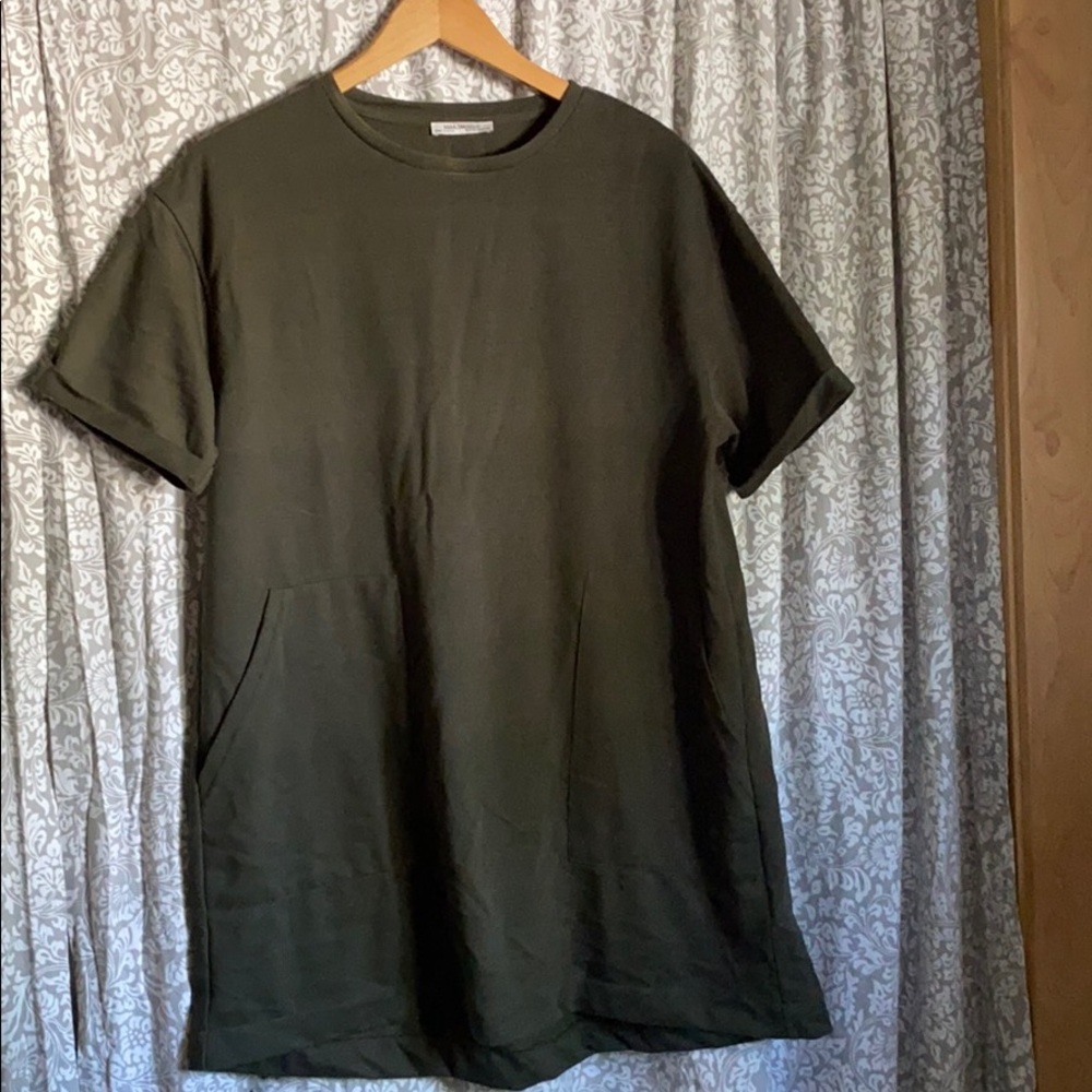 🟢OLIVE SHIRT DRESS WITH POCKETS